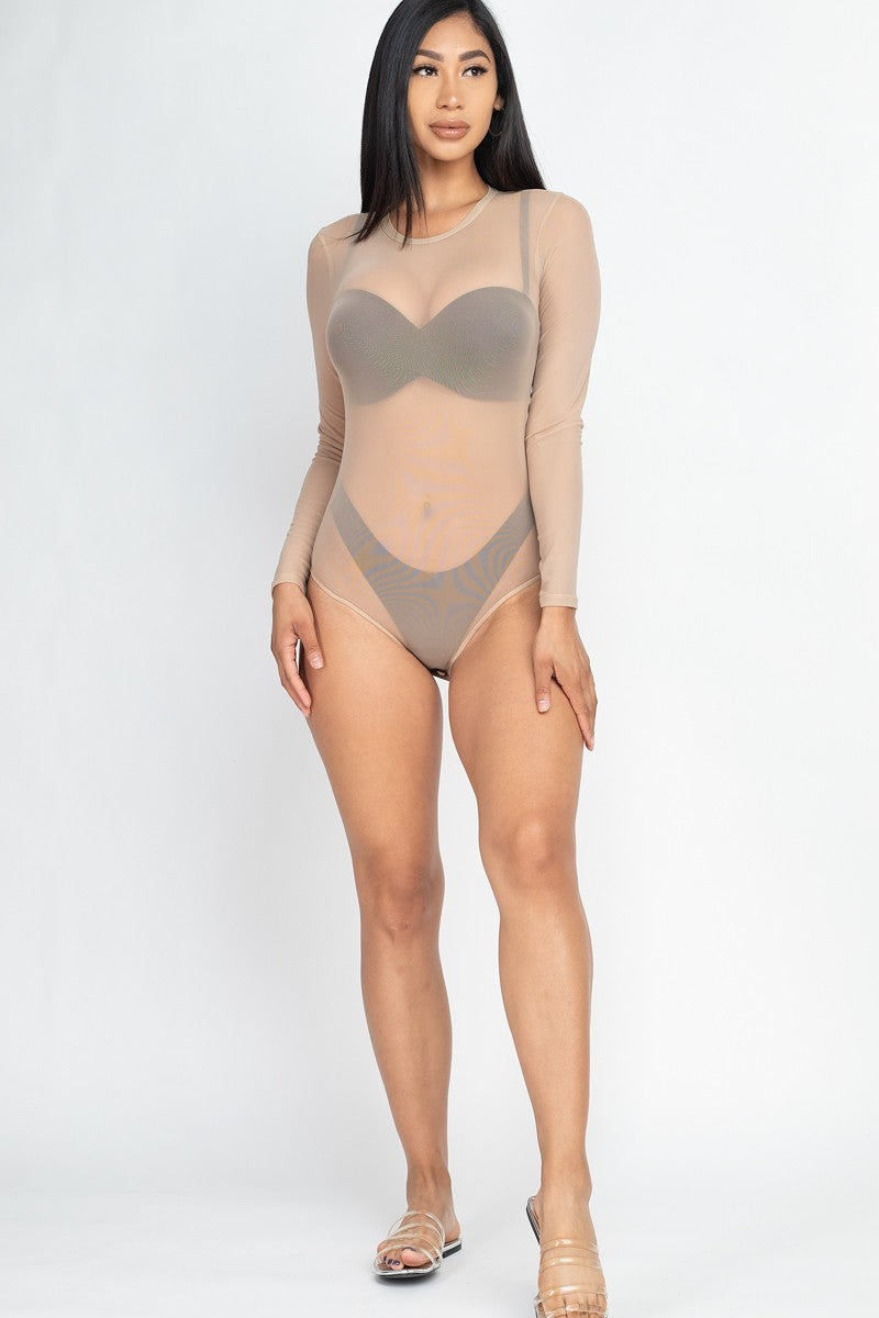 Sexy Sheer Mesh Long Sleeve Bodysuit