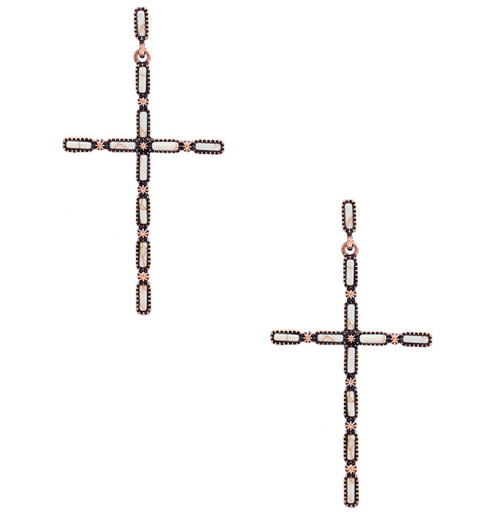 Multi Stone Pattern Cross Metal Earring